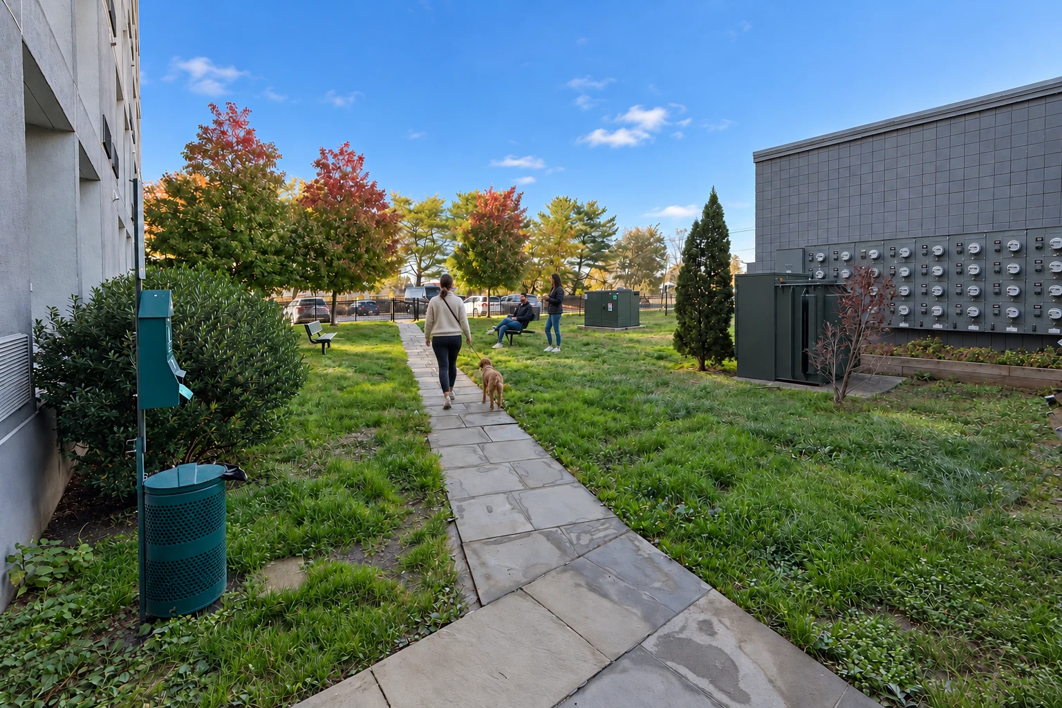 Empire 225 courtyard with a walking path and seating