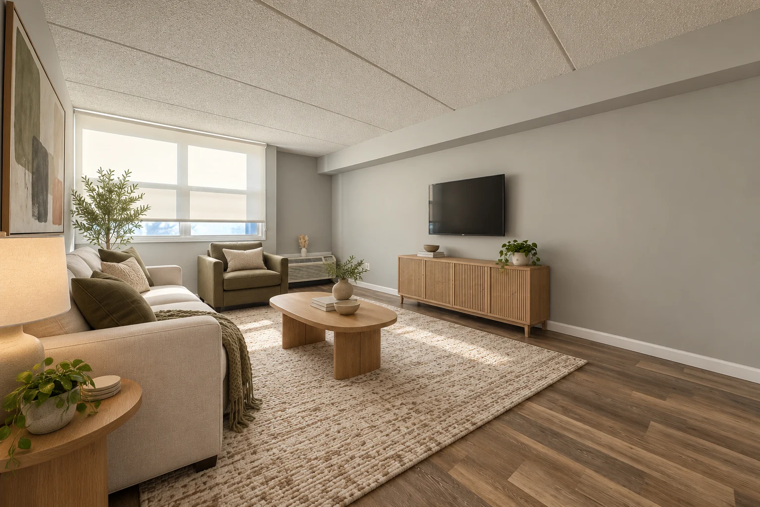 One-bedroom apartment: living room, second view